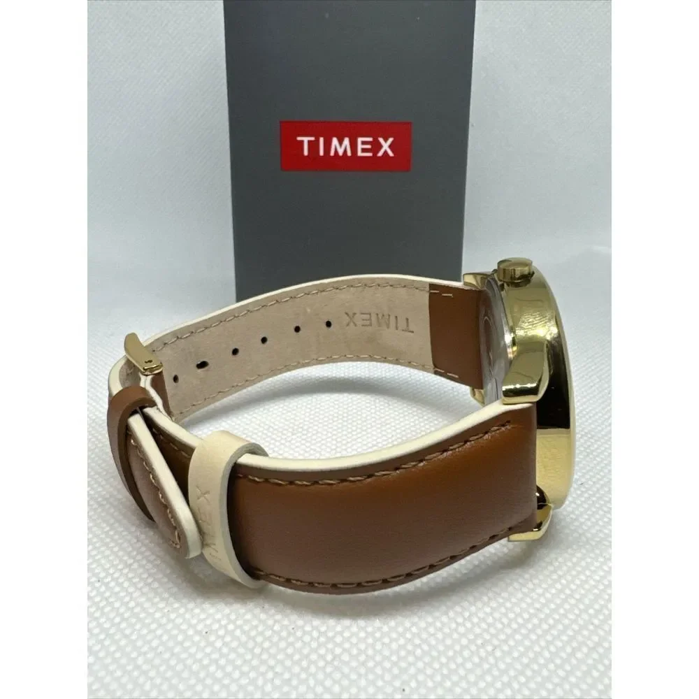 Timex CR2016 Men's Brown Leather Strap Analog Beige Dial Quartz Watch YAY39